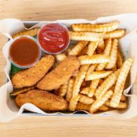 Beyond Crispy Chicken Tenders & Fries · Crispy Beyond Chicken Tenders and Deep Fried Organic Crinkle Cut French Fries served with Or...