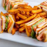 Club Sandwich Lunch Special · Turkey bacon, lettuce, tomato, your choice of turkey breast or grilled chicken, your choice ...