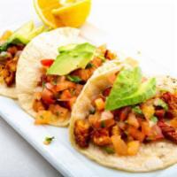 3 Chicken Tacos Lunch Special · Seasoned grilled chicken, pico de gallo and avocado on your choice of corn or flour tortillas.