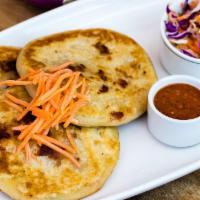 Cheese and Spinach Pupusas · Side of rice and beans.