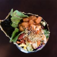 Create Your Own Sushi Burrito · Comes with your choice of don, maki or salad, rice, protein, and 4 vegetables. Add toppings ...