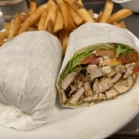 Greek Wrap · Grilled chicken, Greek salad, and house dressing.