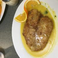 Chicken Francaise · Comes in a lemon, butter and white wine sauce.