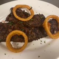 Skirt Steak · Comes with onion rings.