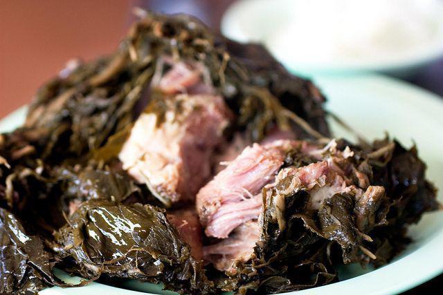 Laulau Regular Entree · Pork rubbed with Hawaiian salt, wrapped in taro leaves and steamed in ti leaves. Served with choice of 2 scoops of rice or poi, lomi salmon and haupia.