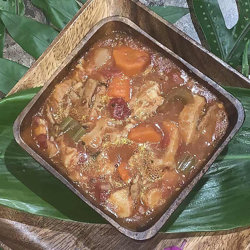 Tripe Stew Regular Entree · Honeycomb tripe stewed in a seasoned tomato-based broth with carrots, celery and potatoes. Served with choice of 2 scoops of rice or poi, lomi salmon and haupia.