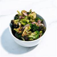 Roasted Broccoli with Ginger Garlic Sauce · Roasted broccoli, red onions, and our house-made ginger garlic sauce. (gluten-free & vegan)