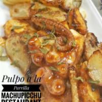 Pulpo a la Parrilla · Mediterranean octopus in slices perfectly grilled marinated with panka sauce. Served with sa...