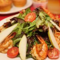 Cajun Shrimp Salad · Cajun shrimp served with mix greens and cherry tomatoes with house made shallot dressing.