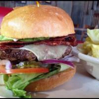 Hamburger · 1/2 lb. fresh ground chuck grilled on an open flame with mayo, mustard, lettuce, tomatoes, o...