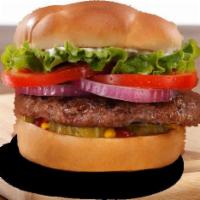 Classic Burger · 1/3 lb. Angus beef patty, lettuce, tomato, red onion, pickles, mustard, ketchup and mayo. Se...