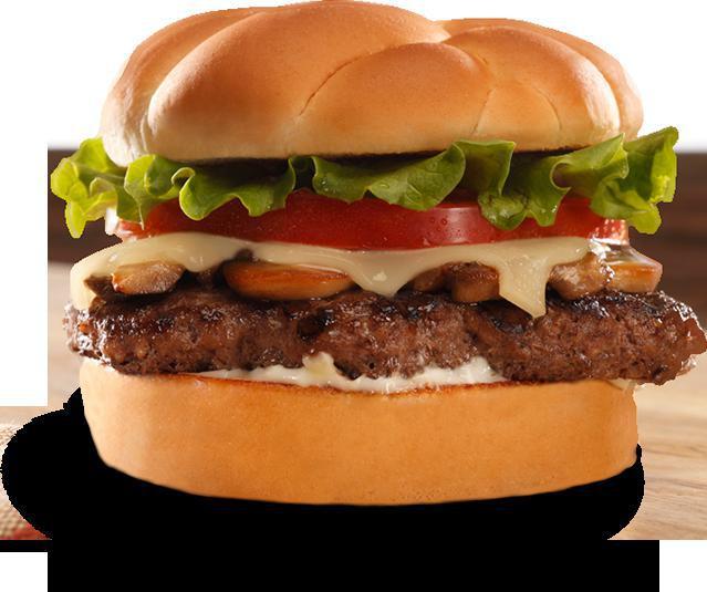 Mushroom Swiss Burger · 1/3lb 100% beef patty, sauteed mushrooms, Swiss, lettuce, tomato and mayo.