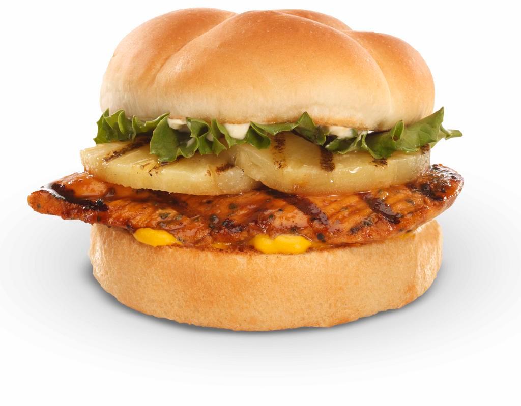 Hawaiian Chicken Sandwich · Grilled chicken, honey soy ginger glaze, lettuce, pineapple, mustard, mayo.