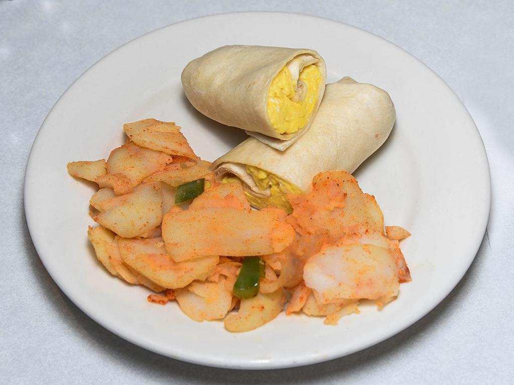 2 Egg Breakfast Wrap · Served with potatoes or grits.