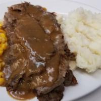 Hot Open Brisket of Beef Plate · Served with potato, vegetable.