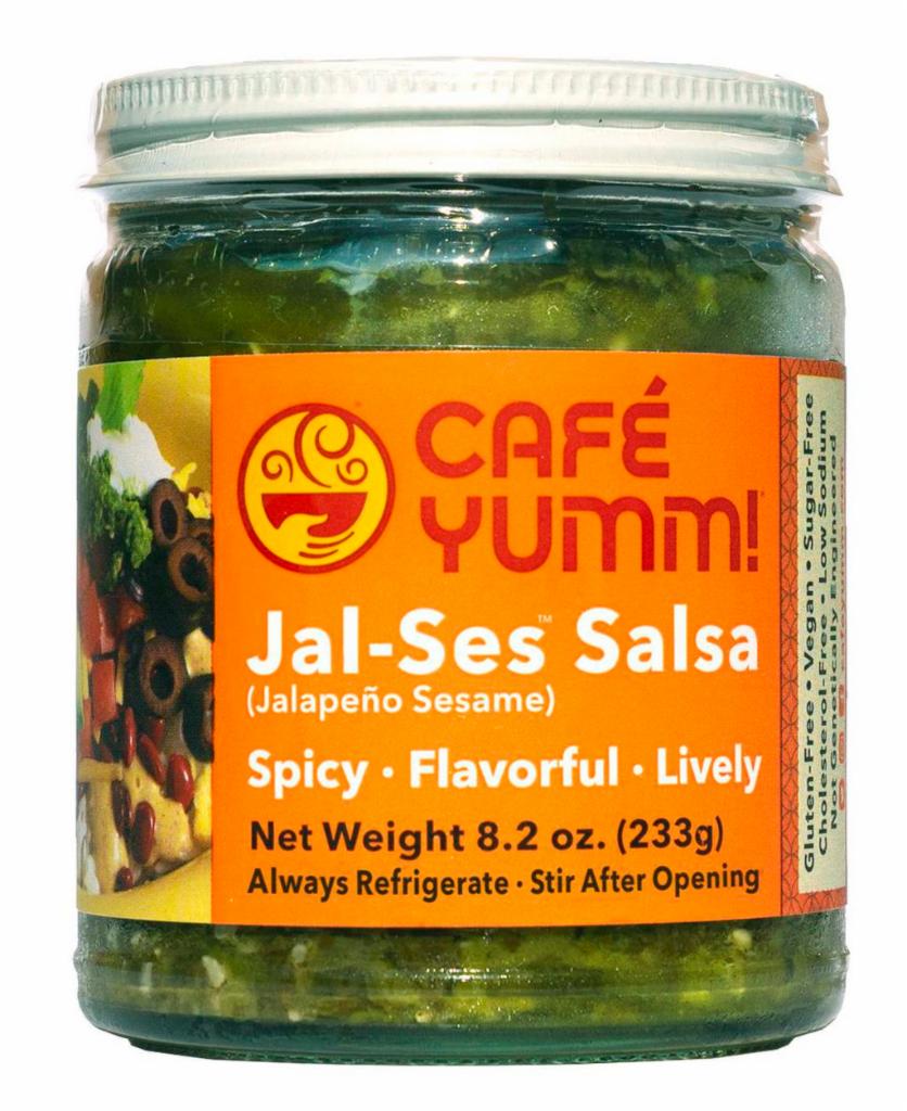 Jalapeño Sesame Salsa Jar · Refrigerate upon arrival. Try our spicy Jal-Ses! Salsa as a dip, sauce, spread, or marinade.
