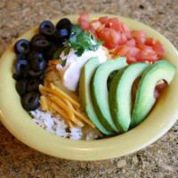 Yumm! Baby (No beans about it!) · Thai Jasmine Rice, Yumm! Sauce®, Extra Avocado, Deluxe Toppings.