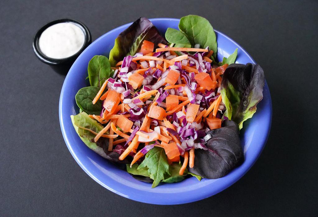 Side Salad · Organic Field Greens · Tomato · Red Cabbage · Carrots · Red Onion · Choice of Dressing