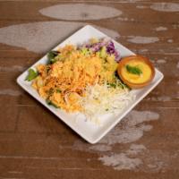 2. Crunch Salad · Spring mix cucumber, avocado, carrots, cabbage, spicy crab delight, crunch flakes served in ...