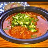 Birria en Consome Bowl · A huge pile of our birria in a bowl with delicious consome, topped with cilantro & cebolla. ...