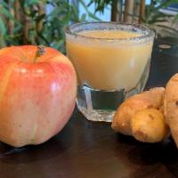 Ginger Shot (4oz) · A fresh pressed 4 ounce shot of organic ginger combined with gala apple for an intense vitam...