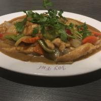 Thai Ka-Ree Chicken · Hot and Spicy. Thai yellow curry combine with chicken, diced russet potato, onion and carrot...