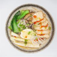 Queen of Mushroom · Mushroom broth, handpulled noodles, marinated chicken, baby bok choy, fish tofu, sweet corn,...