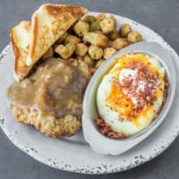 Country Fried Steak · Smothered and covered in brown gravy.