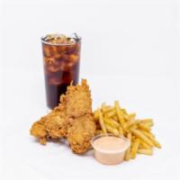 Kids Finger Deal · 2 hand-breaded chicken fingers served with a side of fries and a drink. Includes your choice...
