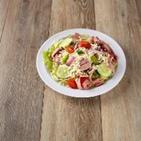 Antipasto Salad · Served with cheese, Genoa salami, cappicola and pepper ham. Served with lettuce, tomato, oni...