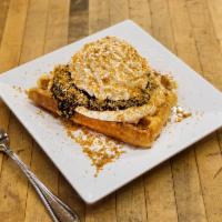 Blueberry Cheesecake Waffle · House recipe blueberry-cinnamon compote, our special cheesecake pudding, Graham cracker crum...