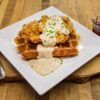 Fried Chicken and Waffle · Hand battered buttermilk fried chicken breast on our Liege Waffle with a Portland twist
