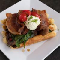 The Whole Farm · Balsamic-red Wine braised mushrooms and onions, roasted red peppers, spinach, fresh tomato, ...