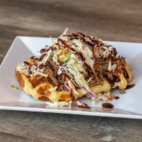 Pulled Pork Waffle · House Smoked Pulled Pork, Coleslaw and Blackberry Ancho Sauce