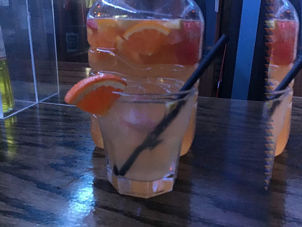 White Sangria 64oz · Must be 21 to purchase. Mixed white wine, fresh strawberry, nectarine, apple & orange mixed with peach schnapps topped with your choice of ginger ale or ginger beer. Please specify when ordering. 