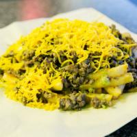 Carne Asada Fries · Fries with steak meat topped wtih guacamole, sour cream and cheese