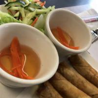 Cha Gio · Four Vietnamese egg rolls. Crispy fried rolls of ground pork, chicken. Cloud mushroom, shred...