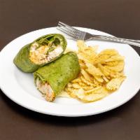 Buffalo Chicken Wrap · Grilled chicken tossed in spicy Buffalo sauce and blue cheese dressing.