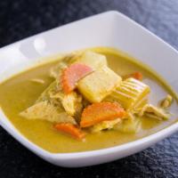 Yellow Curry (Gluten-Free) · Coconut yellow curry with potatoes and carrot. Served with jasmine rice and choice of tofu, ...
