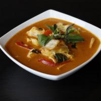 Red Curry (Gluten-Free) · Mildly spiced. Coconut red curry with eggplant, red bell peppers, green bean, bamboo shoots,...