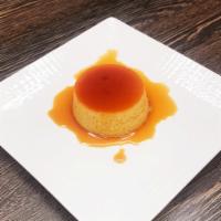 Flan · Custard dessert with a layer of clear caramel syrup.