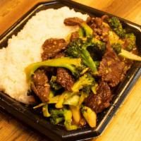 W2 Garlic Broccoli · Choice of protein and broccolis stir-fried with brown sauce, served with steamed rice