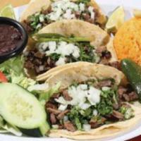Taco Platter · 3 soft tacos. Served with rice, beans, and choice of meat.