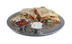 Chicken Quesadilla · Diced chicken breast, pepper jack cheese, peppers, onions, tomatoes and jalapeno waffled in ...