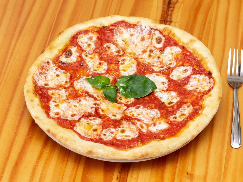 Margherita Pizza · San marzano tomato sauce, basil fresh mozzarella and extra virgin olive oil.