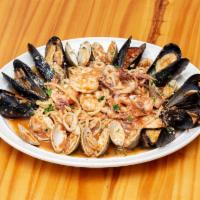 Seafood Fra Diavolo ·  Clams, mussels, calamari, shrimp spicy tomato sauce and linguine.