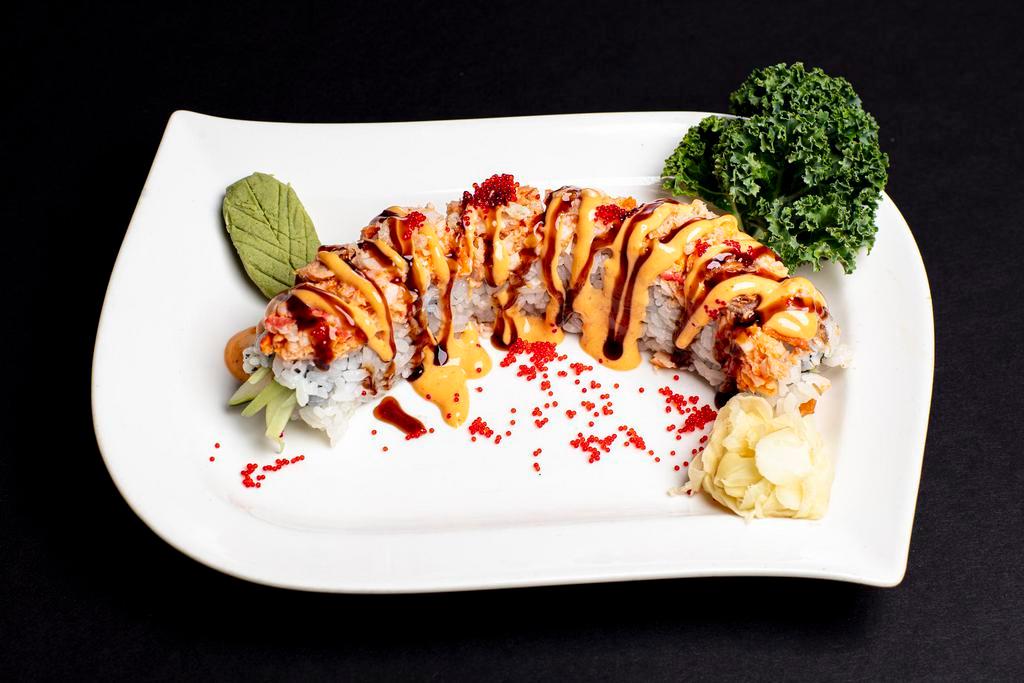 D8 Dynamite Roll  · Cooked spicy fish on top, spicy tuna inside