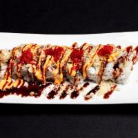 T4 Spider King Roll · Soft Shell Crab, Avocado, Crab & Tobiko with Spicy Tuna