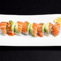 T8 Orange Dragon Roll · Fresh Salmon, Avocado Inside with Sliced Tuna on top