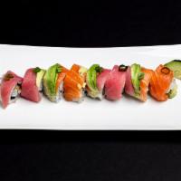 T23 Sunshine Roll · Spicy Tuna, Salmon & Avocado Inside